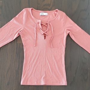 SOLD - NWT Long Sleeve Ribbed Lace Up Top